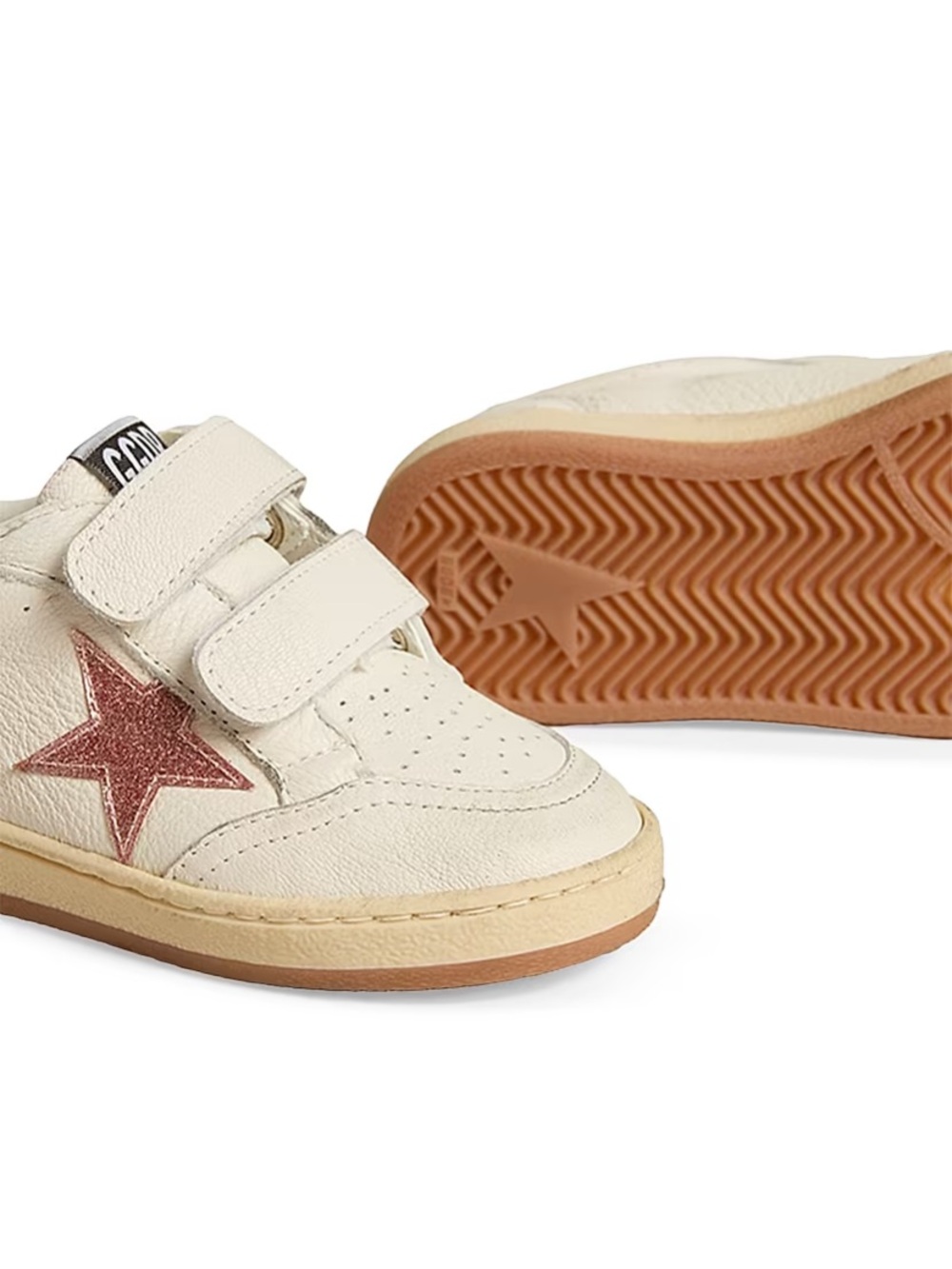 Kids Cream Leather Sneakers with Pink Star Accent